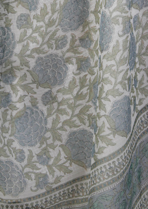 Kota Doria Dupatta In Floral Block Print